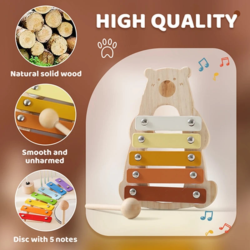 Juguete de madera Montessori, xilófono Multicolor, cuentas de campana, columna de tambor, instrumento Musical, juguete para chico, instrumento Musical educativo, regalo