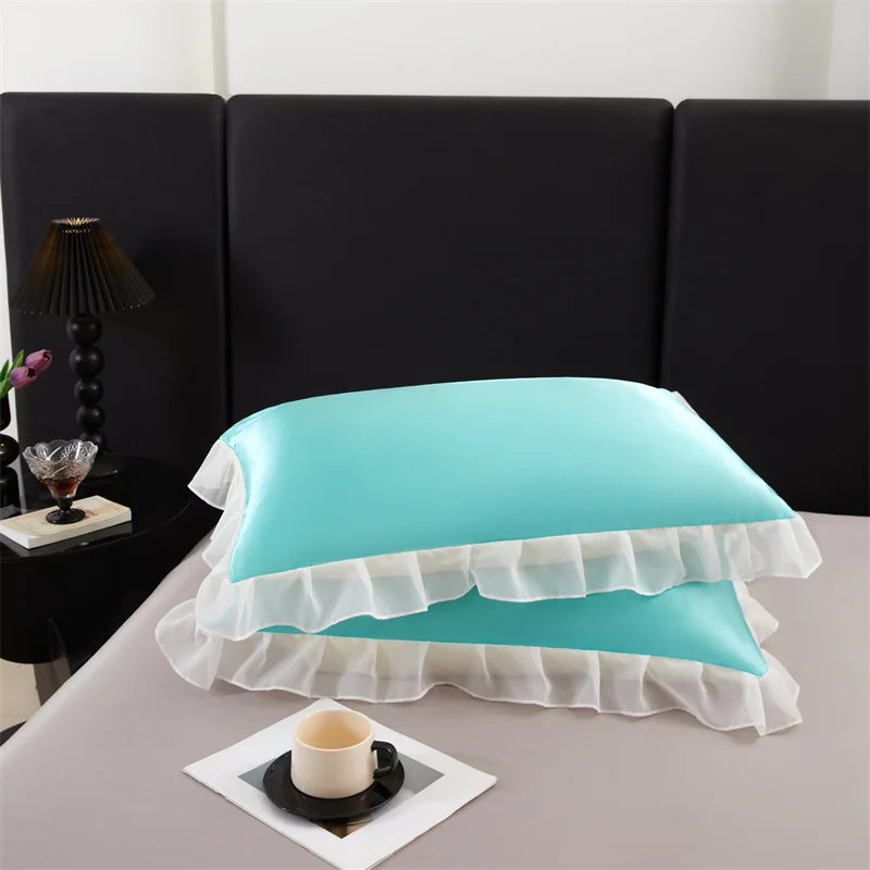 2 uds funda de almohada de seda satinada con volantes 48x74cm funda de almohada decorativa para el hogar de Color sólido para verano funda de almohada suave y sedosa