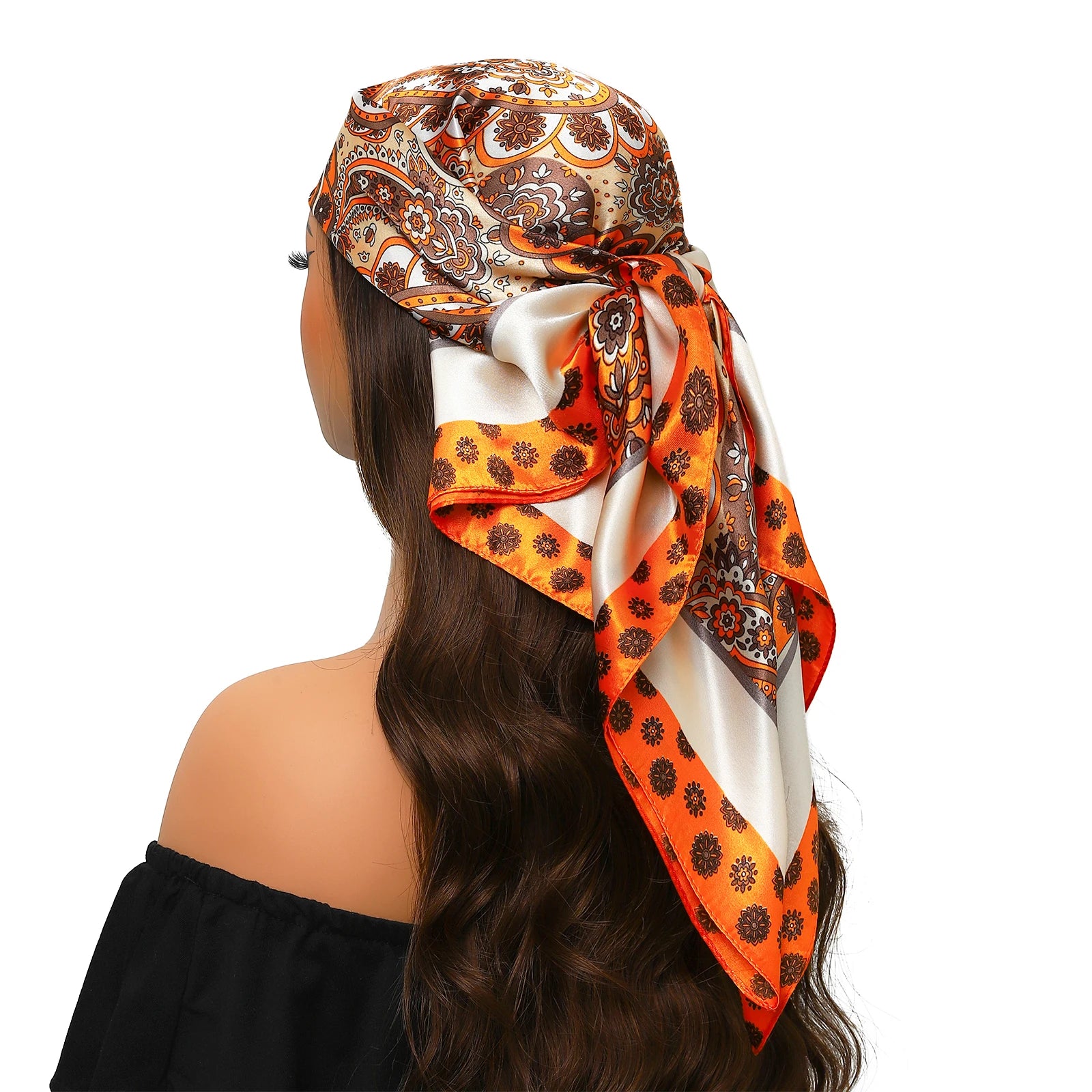 Pañuelo para la cabeza para mujer, marca de lujo, cuadrado, 90x90cm, Foulard de seda, Bandana de satén, pañuelo suave, Hijab, bufandas para el cabello para mujer
