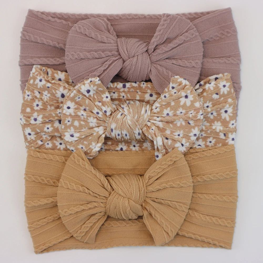 3 unids/set de diademas para bebé, lote de diadema con lazo para niña, gorros para recién nacido, turbante de nailon suave para niños, diademas para niños, accesorios para el cabello