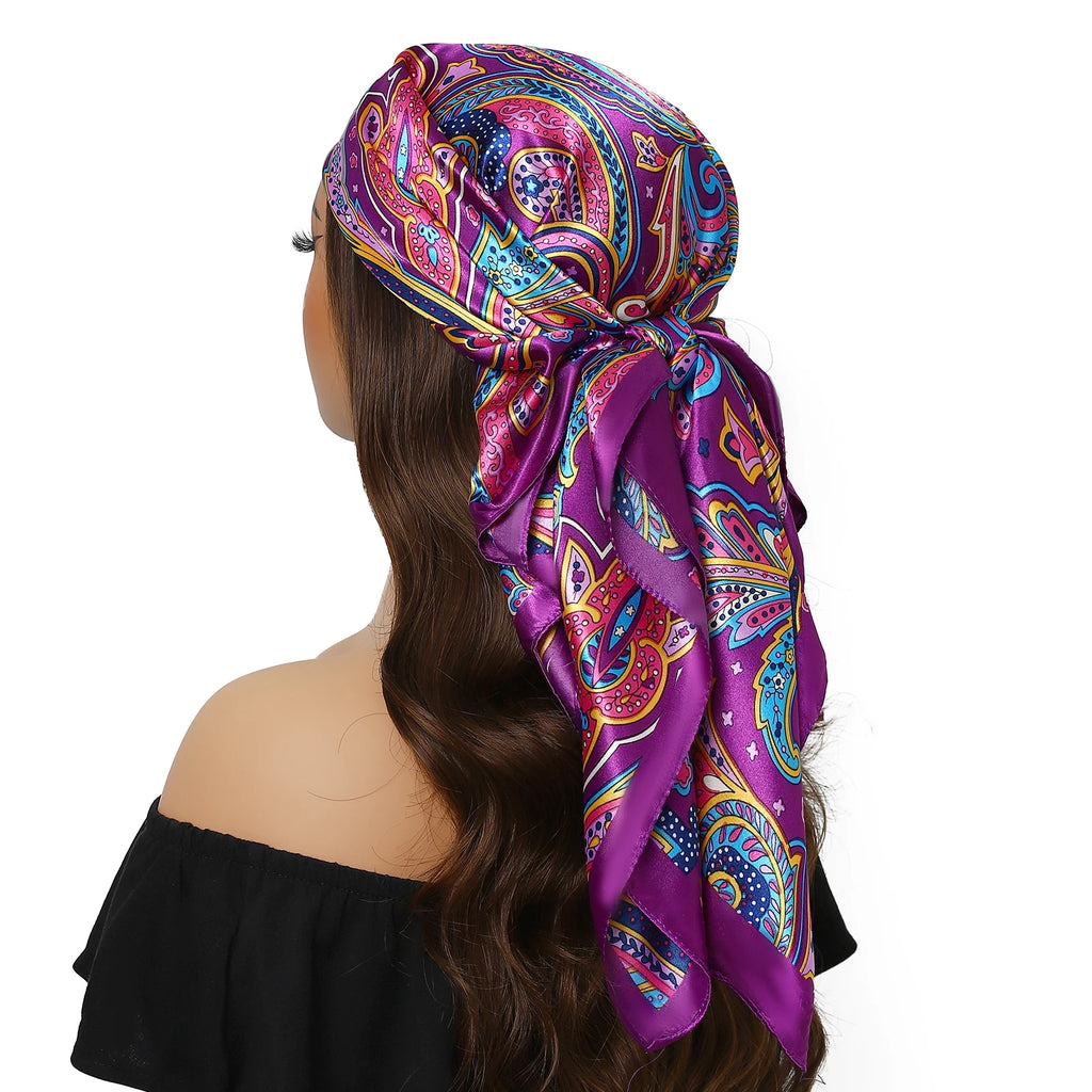 Pañuelo para la cabeza para mujer, marca de lujo, cuadrado, 90x90cm, Foulard de seda, Bandana de satén, pañuelo suave, Hijab, bufandas para el cabello para mujer