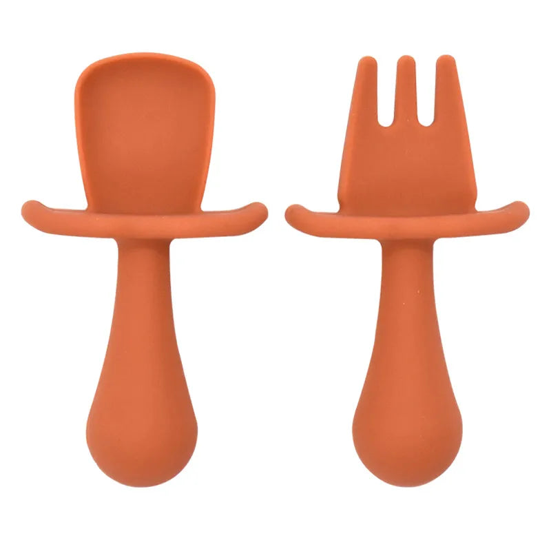 Juego de cucharas de aprendizaje para bebé, cuchara adhesiva de silicona de calidad alimentaria, cubiertos para niños, cuchara de entrenamiento, vajilla de alimentación, 2 uds.