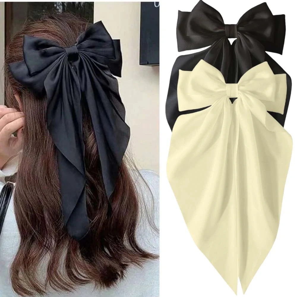 2/3/4/6/12 unids/set satén sedoso cinta con lazo de gran tamaño Clip para el cabello para mujeres pasadores Clips de Metal accesorios estéticos para el cabello