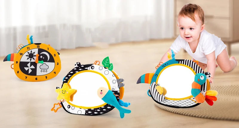 Espejo de suelo para bebé, tiempo de barriga, 6, 12 meses, juguetes sensoriales para recién nacidos de alto contraste, juego de desarrollo Visual para gatear, espejo de juguete para actividades