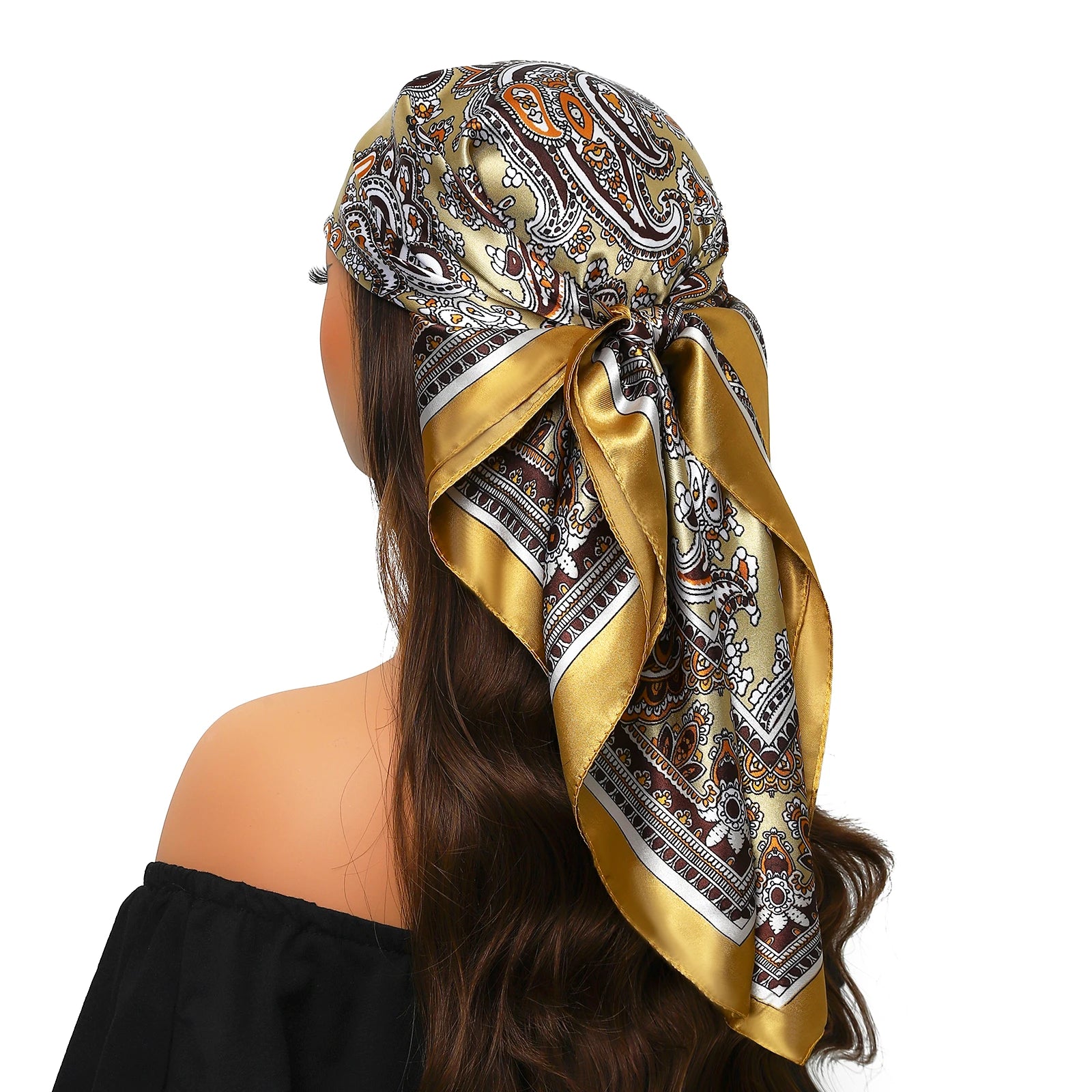 Pañuelo para la cabeza para mujer, marca de lujo, cuadrado, 90x90cm, Foulard de seda, Bandana de satén, pañuelo suave, Hijab, bufandas para el cabello para mujer