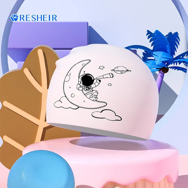 Gorros de natación para niños, protección para los oídos, gorro de natación de silicona suave para niños y niñas, gorro de baño bonito de dibujos animados, accesorios para piscina