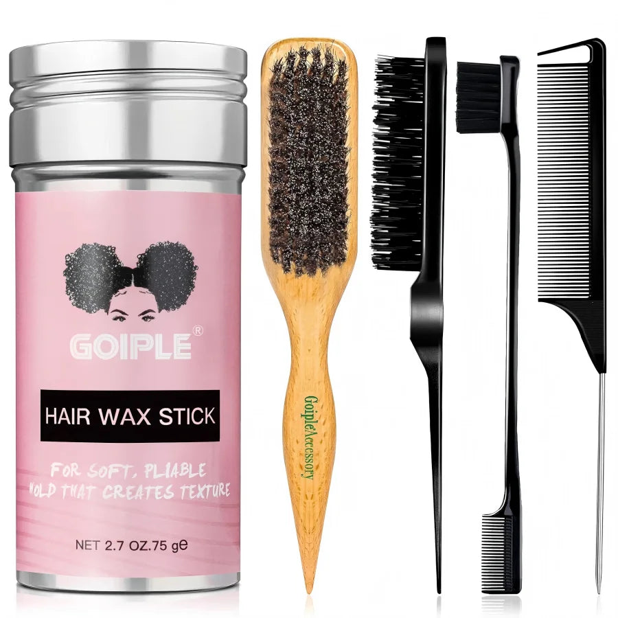 Barra de cera para peluca suave, juego de cepillos para el cabello liso, cera de peinado de larga duración, pomada, cepillo de Control de bordes, doman los pelos de bebé