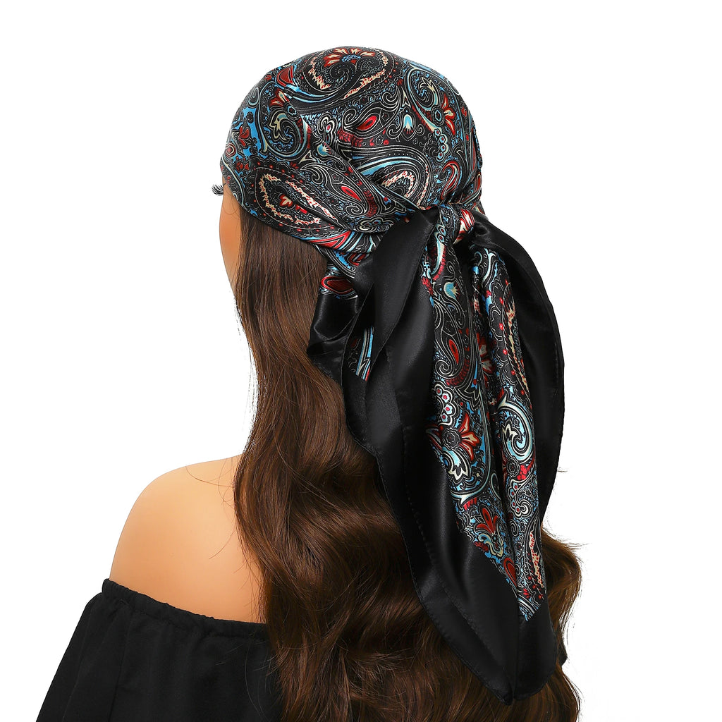 Pañuelo para la cabeza para mujer, marca de lujo, cuadrado, 90x90cm, Foulard de seda, Bandana de satén, pañuelo suave, Hijab, bufandas para el cabello para mujer