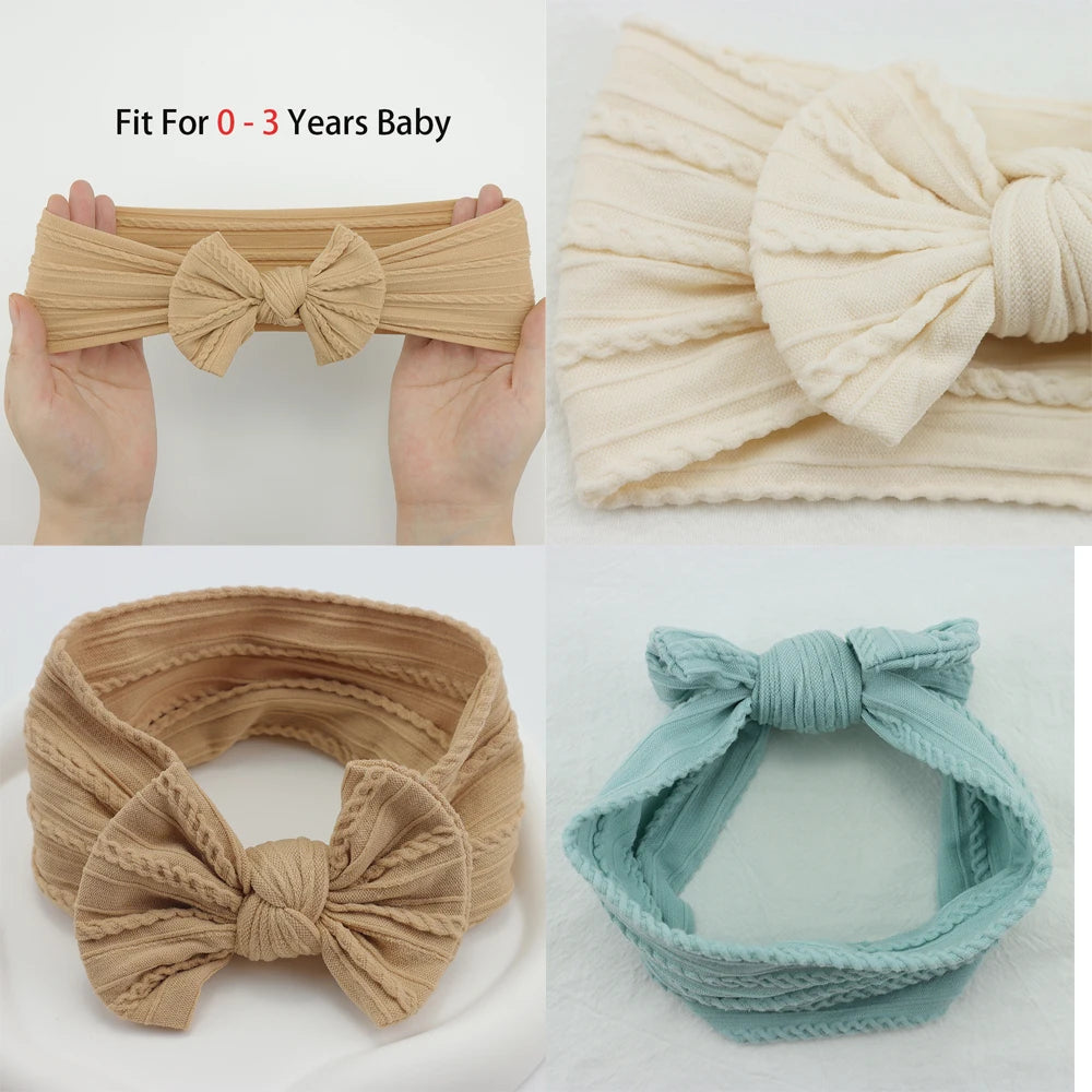 3 unids/set diadema para niña, diademas tejidas con lazo para bebé, turbante elástico suave para recién nacido, accesorios para el cabello para bebé para niña