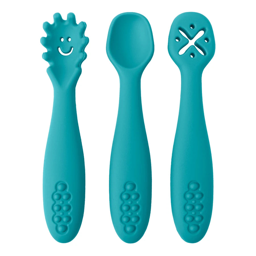Juego de utensilios de cucharas de aprendizaje para bebé, juego de cucharas de alimentación para recién nacido, cubiertos de destete, vajilla para niños, 3 uds.