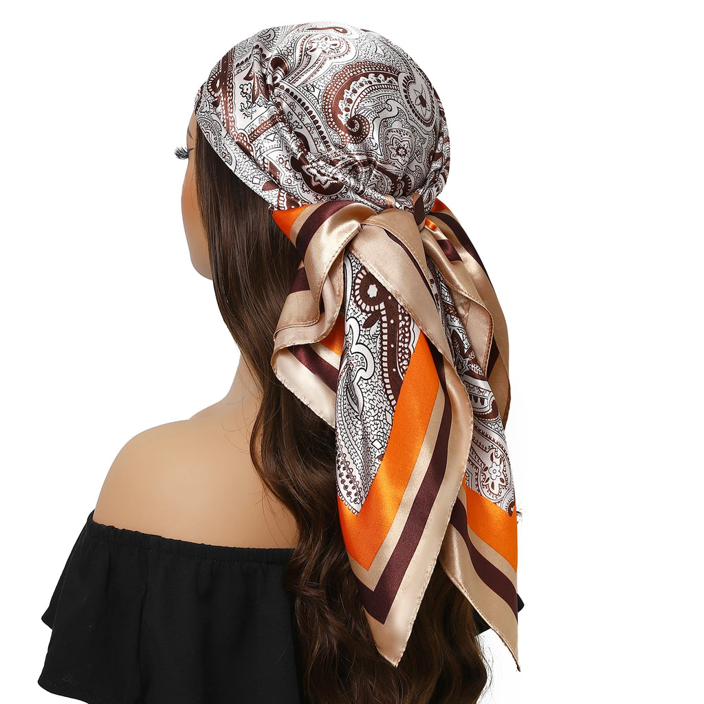 Pañuelo para la cabeza para mujer, marca de lujo, cuadrado, 90x90cm, Foulard de seda, Bandana de satén, pañuelo suave, Hijab, bufandas para el cabello para mujer
