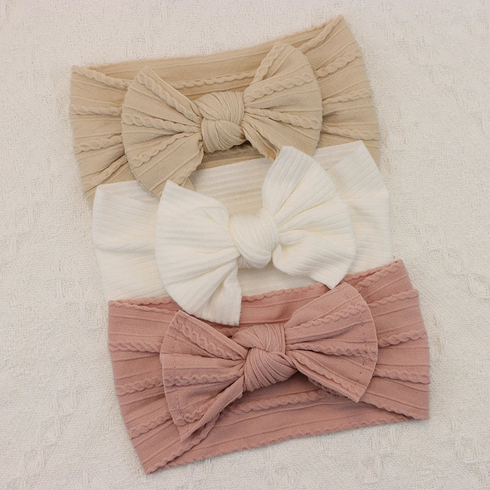 3 unids/set diadema para niña, diademas tejidas con lazo para bebé, turbante elástico suave para recién nacido, accesorios para el cabello para bebé para niña