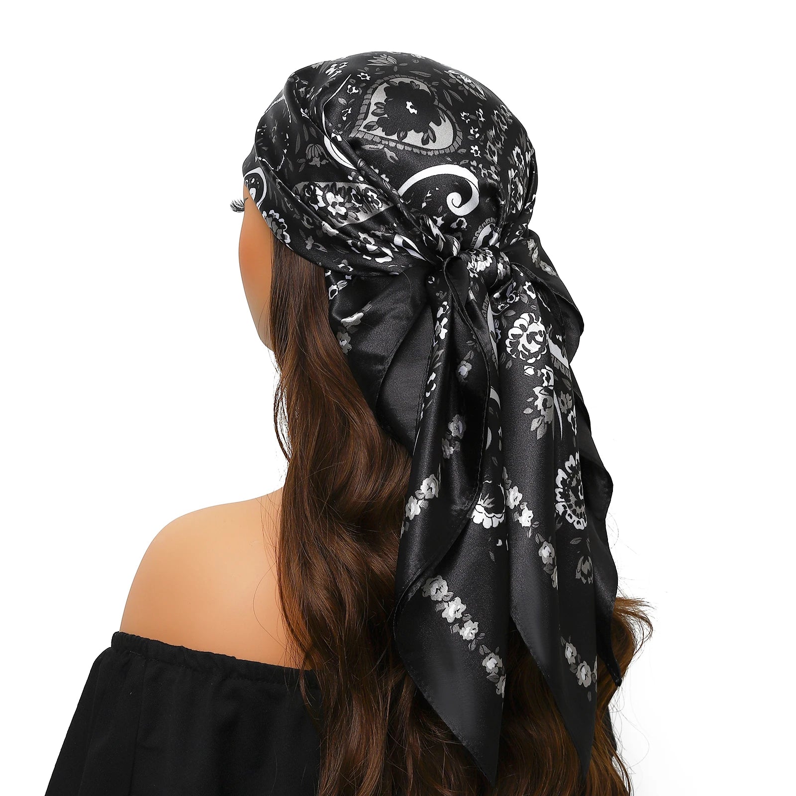 Pañuelo para la cabeza para mujer, marca de lujo, cuadrado, 90x90cm, Foulard de seda, Bandana de satén, pañuelo suave, Hijab, bufandas para el cabello para mujer