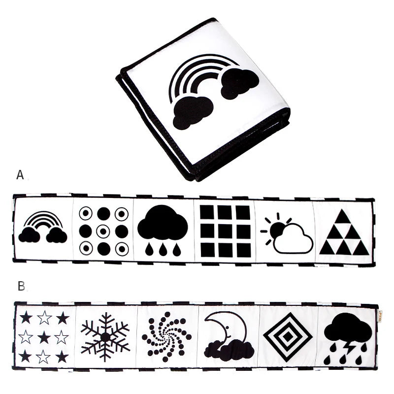 Libros plegables de tela suave para bebé, juguete sensorial de alto contraste en blanco y negro para recién nacidos, juguetes educativos Montessori para edades tempranas