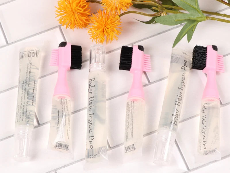 1 Uds. Gel de Control de bordes para estilizar el cabello con cepillo para el cabello de bebé, Gel fijador de cabello portátil, crema para el cabello Natural África 10Ml