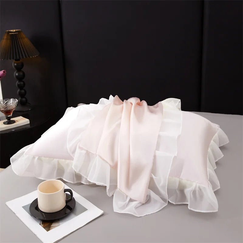 2 uds funda de almohada de seda satinada con volantes 48x74cm funda de almohada decorativa para el hogar de Color sólido para verano funda de almohada suave y sedosa