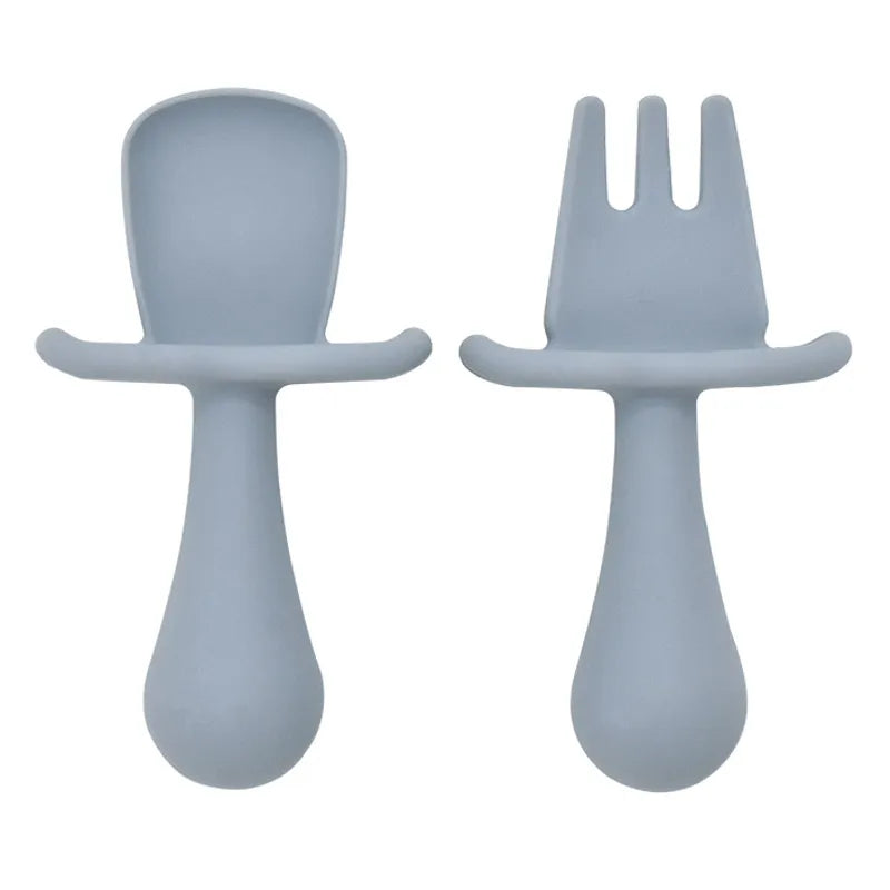 Juego de cucharas de aprendizaje para bebé, cuchara adhesiva de silicona de calidad alimentaria, cubiertos para niños, cuchara de entrenamiento, vajilla de alimentación, 2 uds.