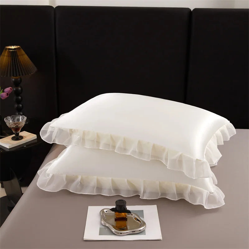 2 uds funda de almohada de seda satinada con volantes 48x74cm funda de almohada decorativa para el hogar de Color sólido para verano funda de almohada suave y sedosa