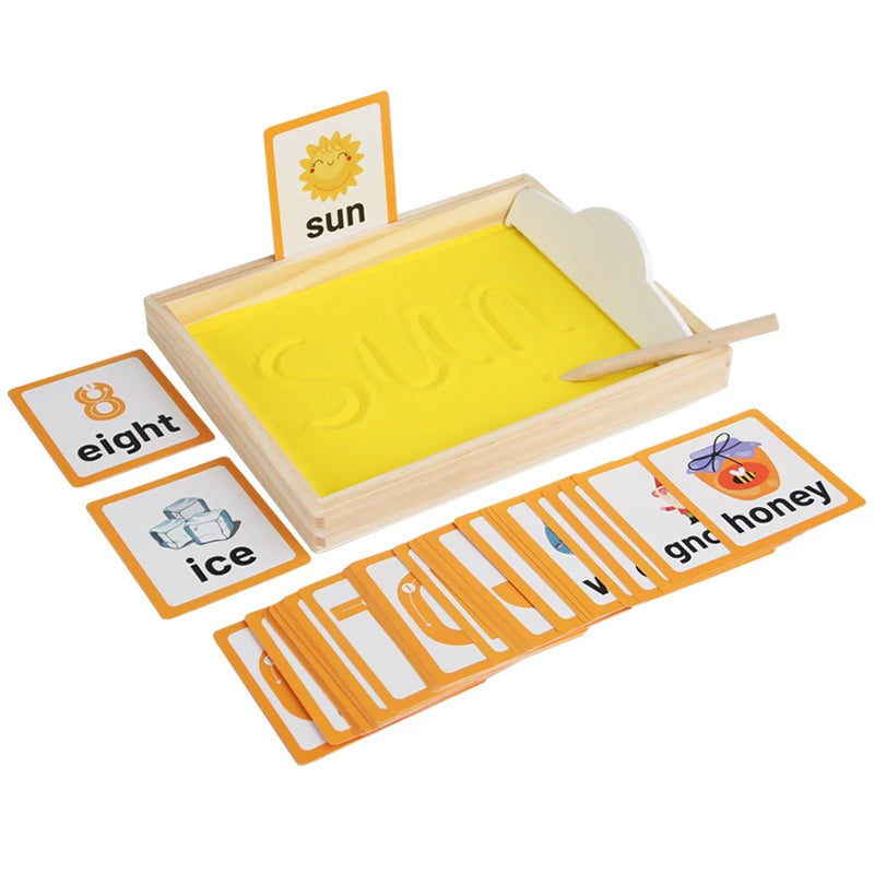 Bandeja de arena Montessori de madera con bolígrafo de madera para escribir letras y números, juguetes educativos para edades tempranas, regalos, juego de fiesta