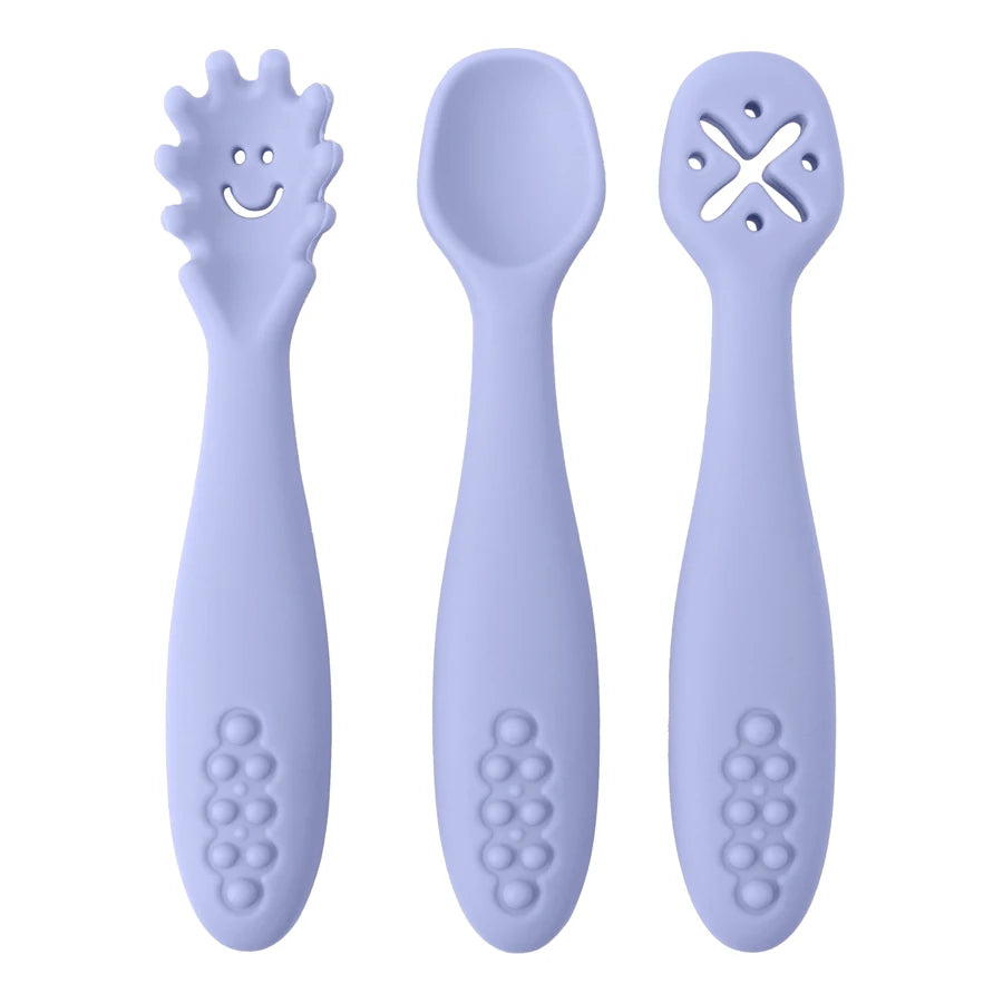 Juego de utensilios de cucharas de aprendizaje para bebé, juego de cucharas de alimentación para recién nacido, cubiertos de destete, vajilla para niños, 3 uds.