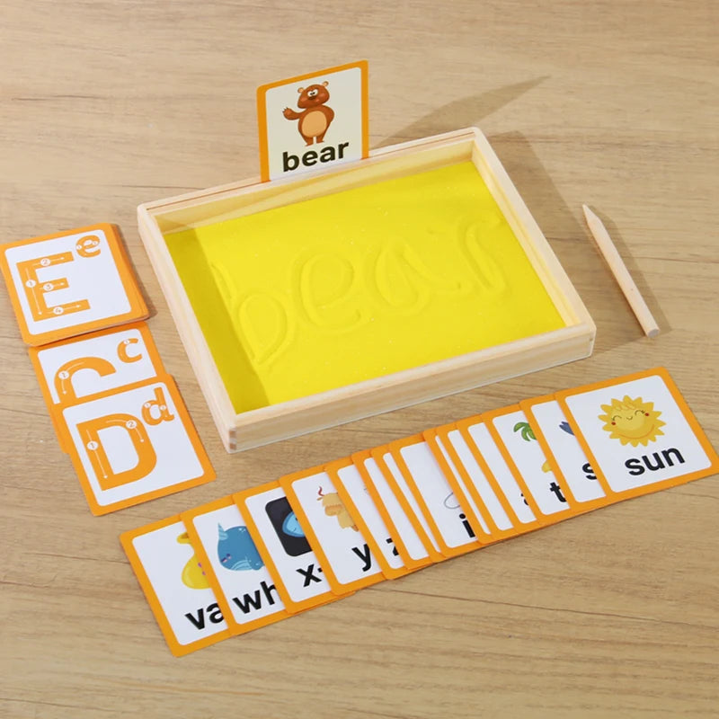 Bandeja de arena Montessori de madera con bolígrafo de madera para escribir letras y números, juguetes educativos para edades tempranas, regalos, juego de fiesta