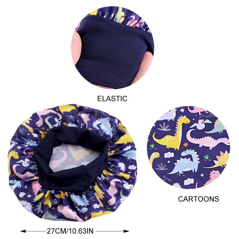 6 unids/lote gorro para niños lindo banda ancha elástico estampado de dibujos animados dormir moda gorro de dormir cuidado del cabello niños niñas gorro para dormir