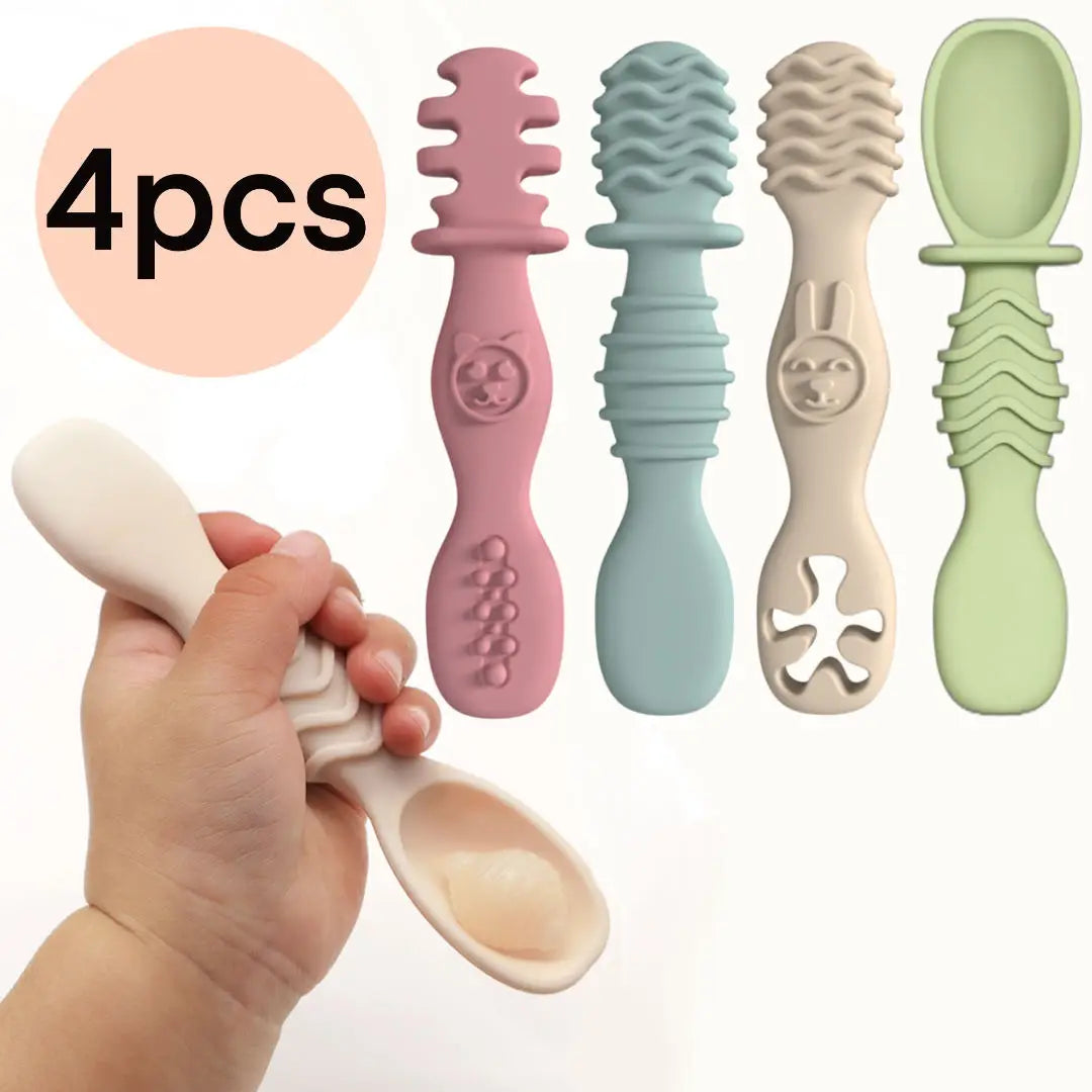 Cuchara de silicona para comida de bebé, cuchara de entrenamiento para bebés mayores de 6 meses, vajilla fácil de agarrar, regalo de Navidad, 4 Uds.