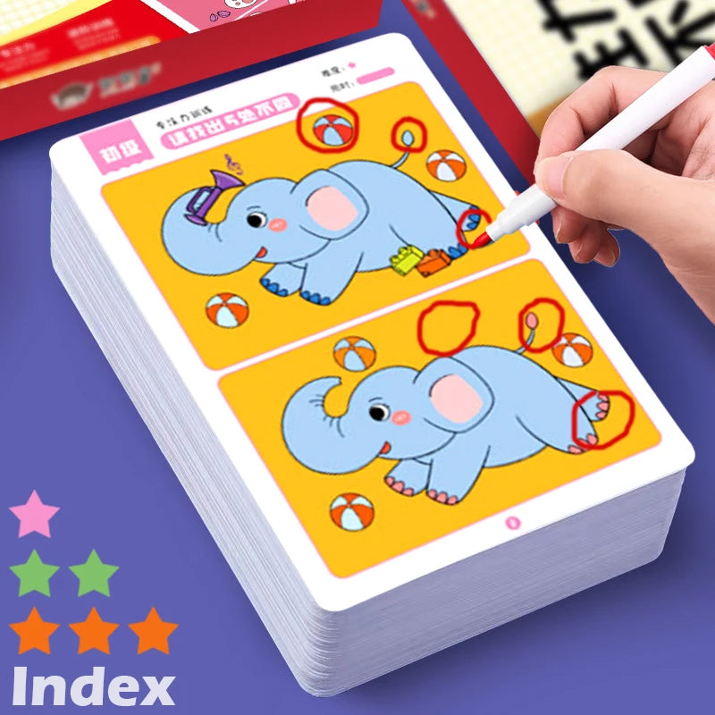 64 Uds. Tarjetas de juego educativas Montessori para niños, juegos de errores, juguetes de educación temprana para bebés, tarjetas reutilizables de entrenamiento de concentración