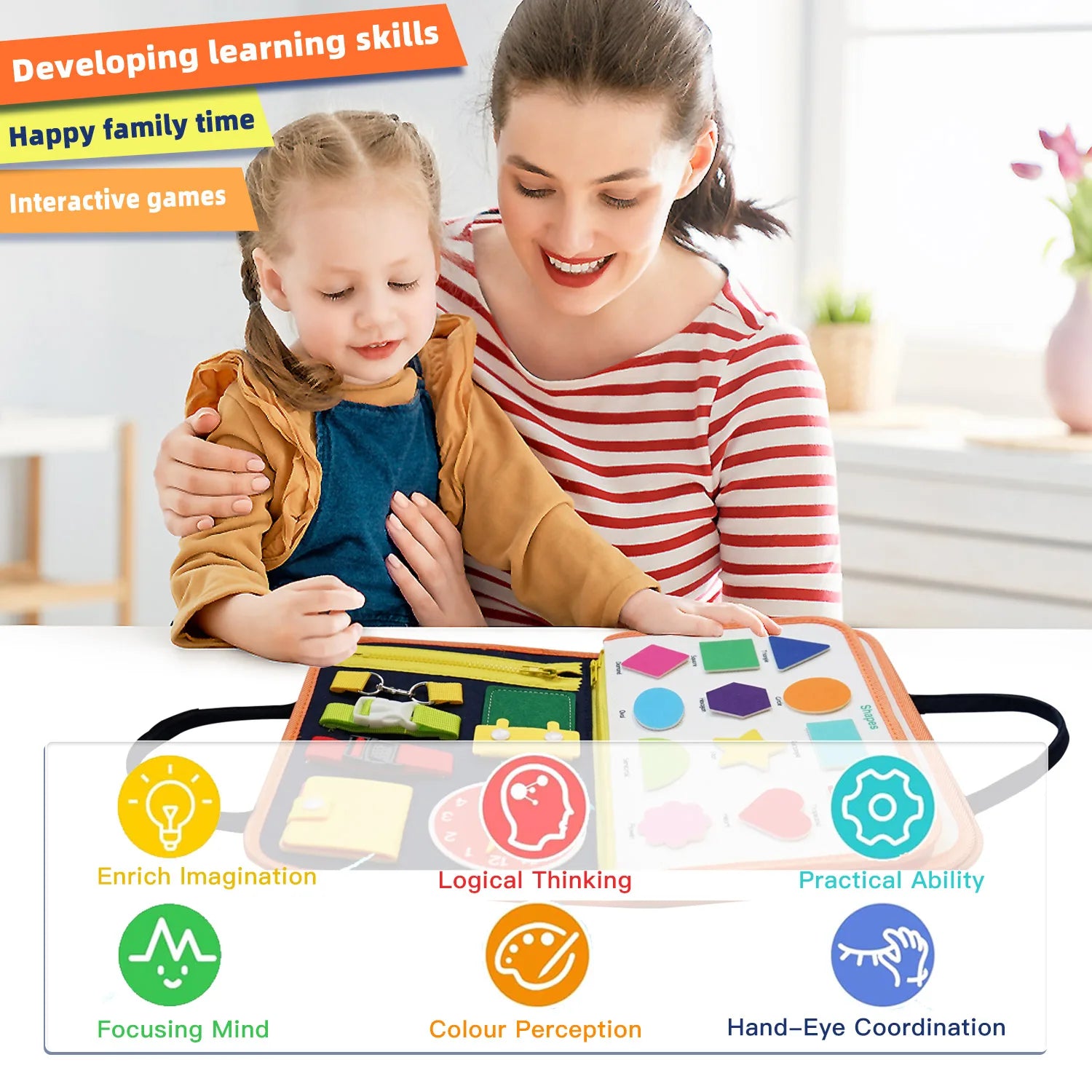 Tablero ocupado Montessori para edades de 3 a 6 años: juguete educativo sensorial para el aprendizaje temprano y el desarrollo de habilidades motoras finas