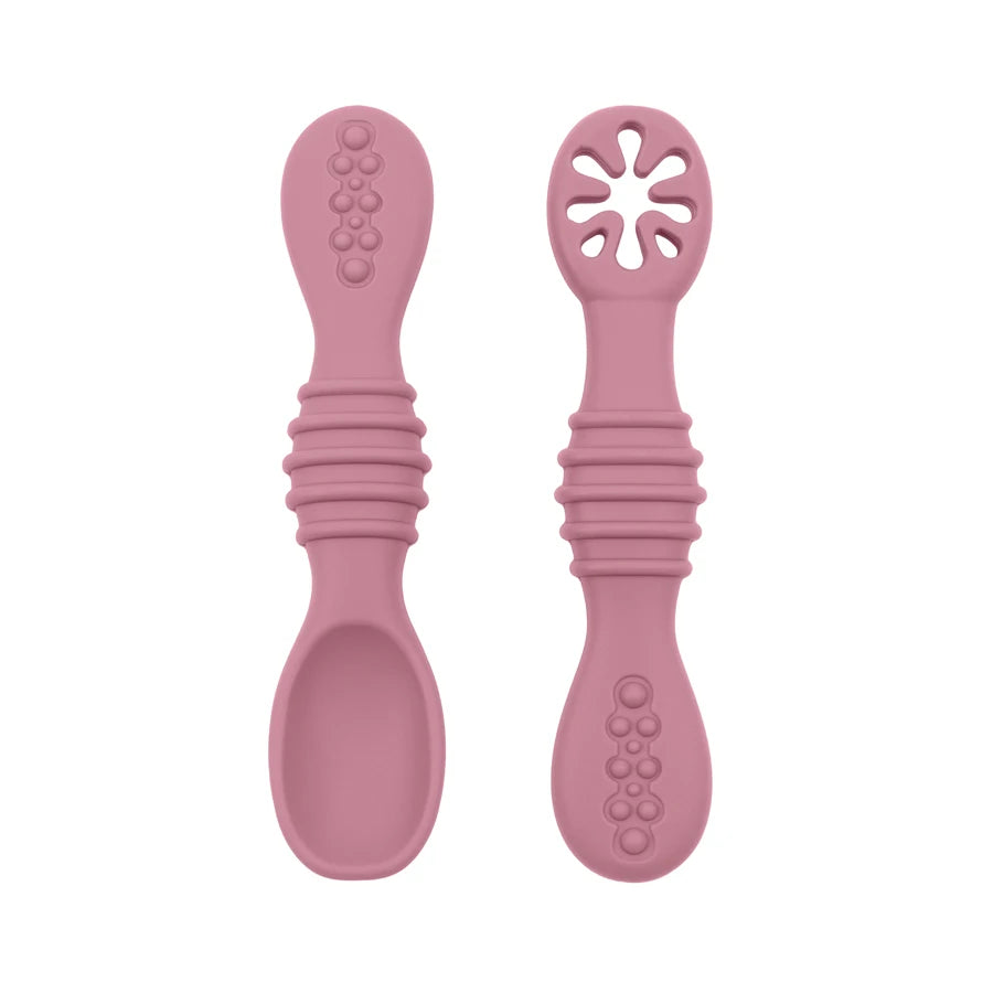 Juego de cucharas de aprendizaje para bebé, cuchara adhesiva de silicona de calidad alimentaria, cubiertos para niños, cuchara de entrenamiento, vajilla de alimentación, 2 uds.