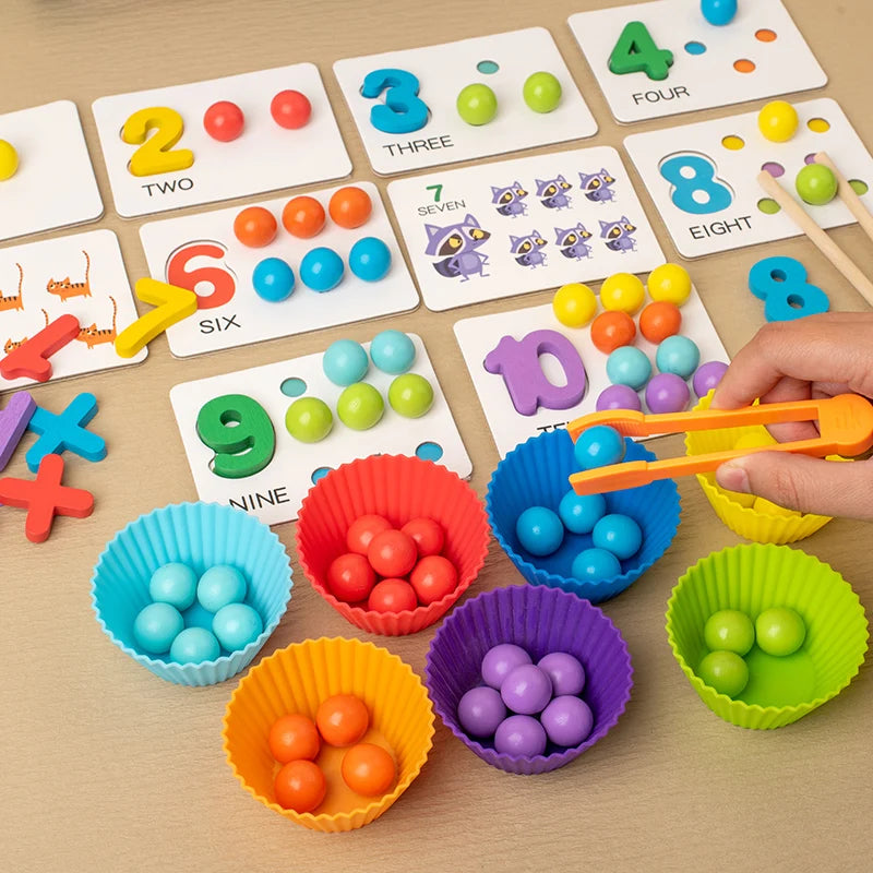 Accesorios de matemáticas Montessori para bebé, rompecabezas de emparejamiento cognitivo Digital, perla ingeniosa, juguetes de acción fina para niños