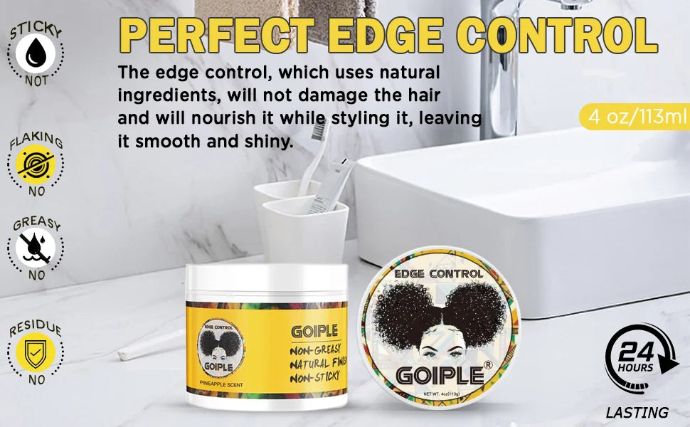 Goiple Edge Control Wax para pelos de bebé, Gel para el cabello de sujeción fuerte, sin borde descamaño, pomada más suave, aroma de piña con cepillo