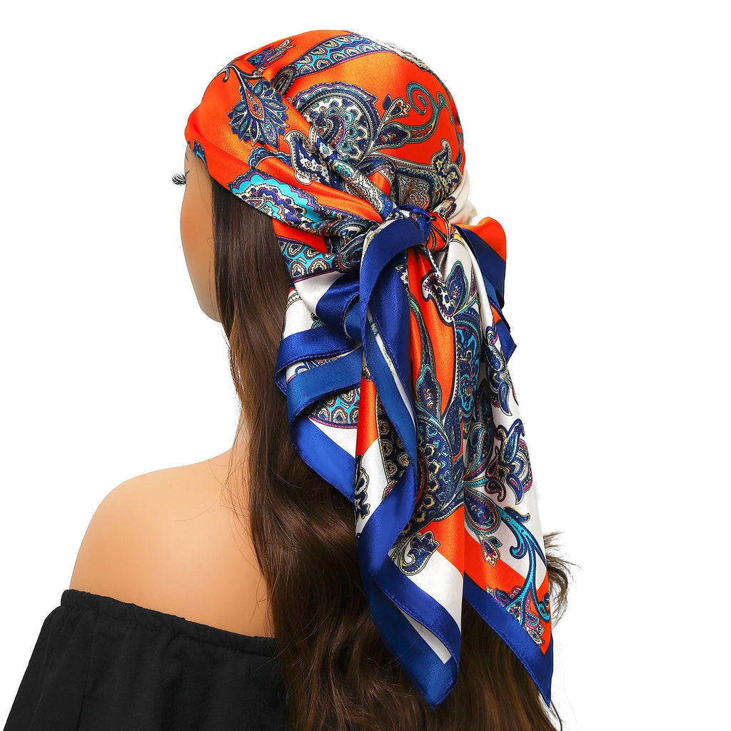 Pañuelo para la cabeza para mujer, marca de lujo, cuadrado, 90x90cm, Foulard de seda, Bandana de satén, pañuelo suave, Hijab, bufandas para el cabello para mujer