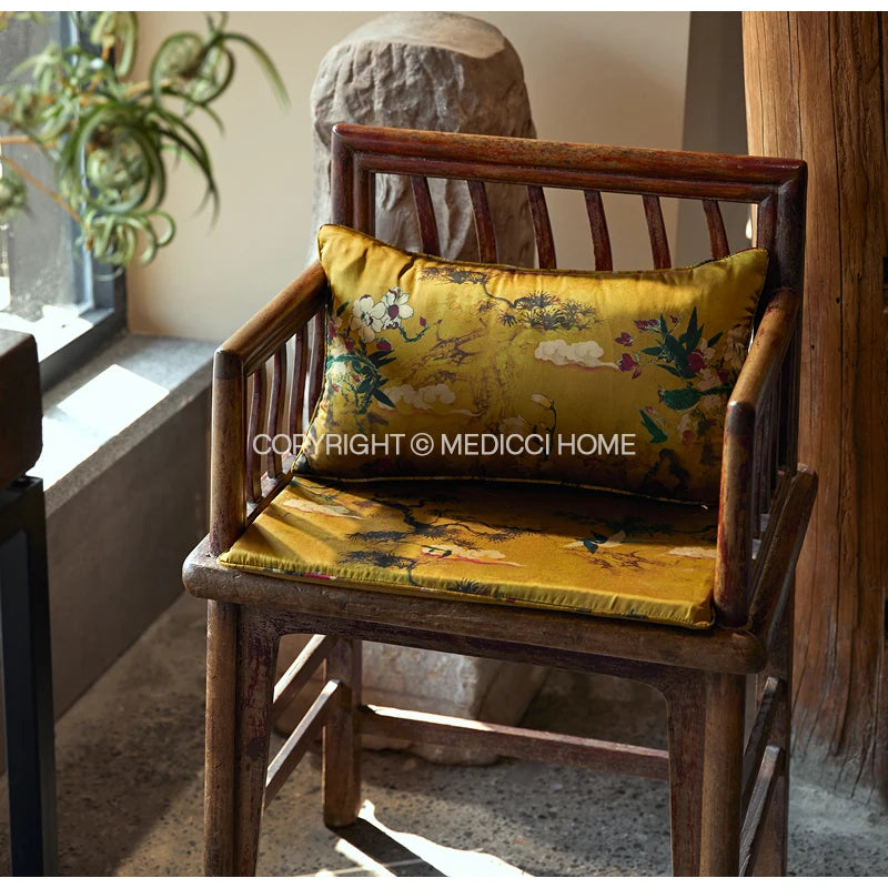 Medicci Home-funda de almohada con bordado de pájaro de grulla asiática, con borlas, terciopelo exuberante, ornamentada, funda de cojín cuadrada de 50x50