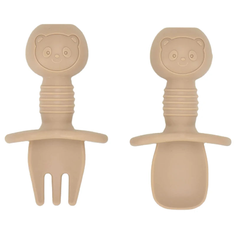 Juego de cucharas de aprendizaje para bebé, cuchara adhesiva de silicona de calidad alimentaria, cubiertos para niños, cuchara de entrenamiento, vajilla de alimentación, 2 uds.