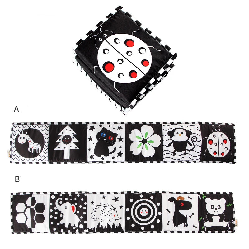 Libros plegables de tela suave para bebé, juguete sensorial de alto contraste en blanco y negro para recién nacidos, juguetes educativos Montessori para edades tempranas
