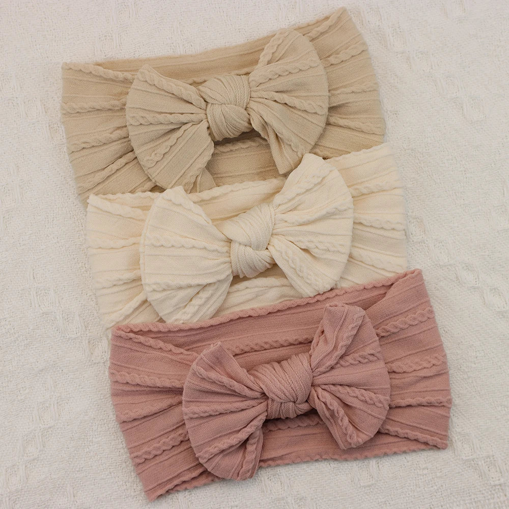 3 unids/set diadema para niña, diademas tejidas con lazo para bebé, turbante elástico suave para recién nacido, accesorios para el cabello para bebé para niña