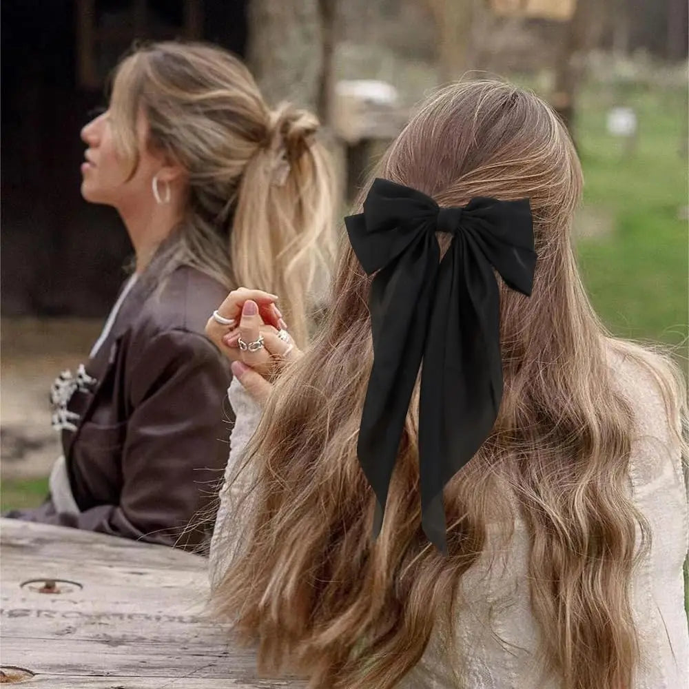 2/3/4/6/12 unids/set satén sedoso cinta con lazo de gran tamaño Clip para el cabello para mujeres pasadores Clips de Metal accesorios estéticos para el cabello