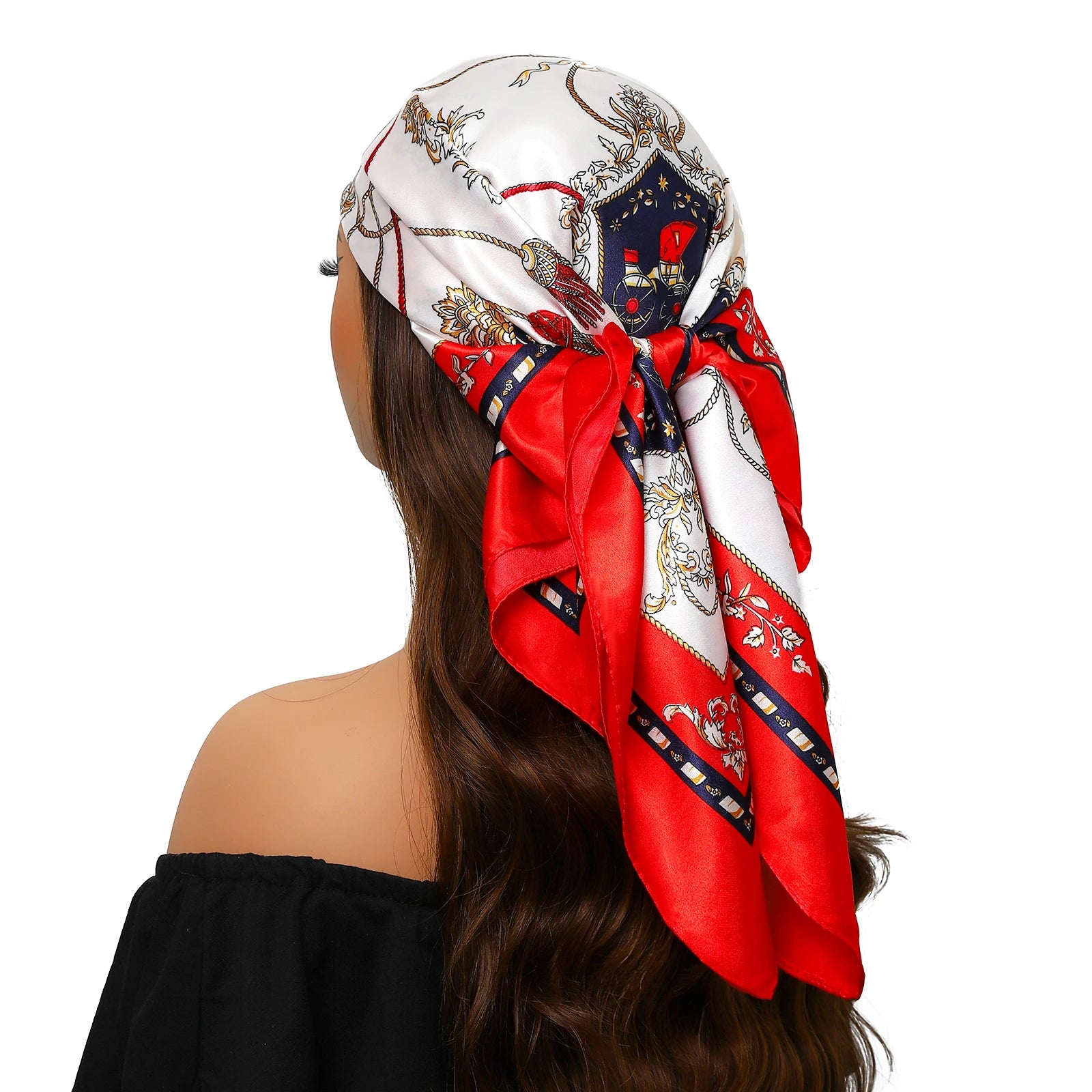Pañuelo para la cabeza para mujer, marca de lujo, cuadrado, 90x90cm, Foulard de seda, Bandana de satén, pañuelo suave, Hijab, bufandas para el cabello para mujer