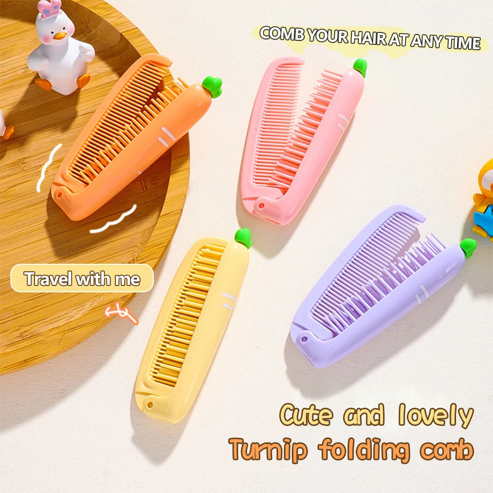 Peine de dientes suaves portátil para niños, cepillos de pelo, peine plegable de dibujos animados bonitos para niños, niños, niñas, cepillos y peine para el cuidado del cabello de bebés