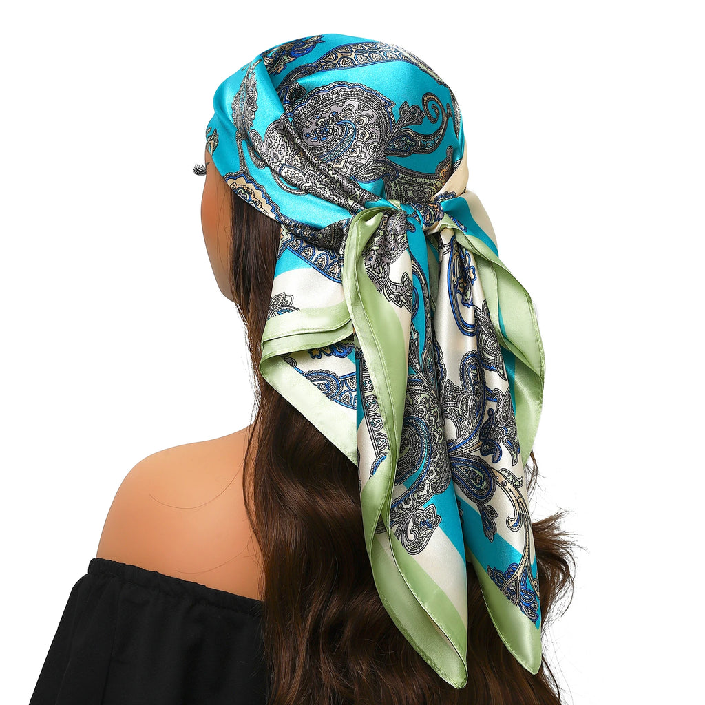 Pañuelo para la cabeza para mujer, marca de lujo, cuadrado, 90x90cm, Foulard de seda, Bandana de satén, pañuelo suave, Hijab, bufandas para el cabello para mujer