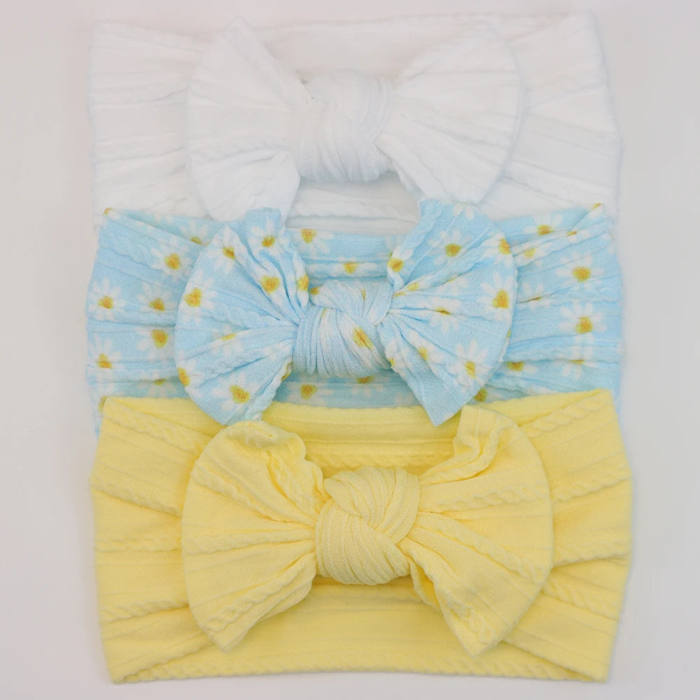 3 unids/set de diademas para bebé, lote de diadema con lazo para niña, gorros para recién nacido, turbante de nailon suave para niños, diademas para niños, accesorios para el cabello
