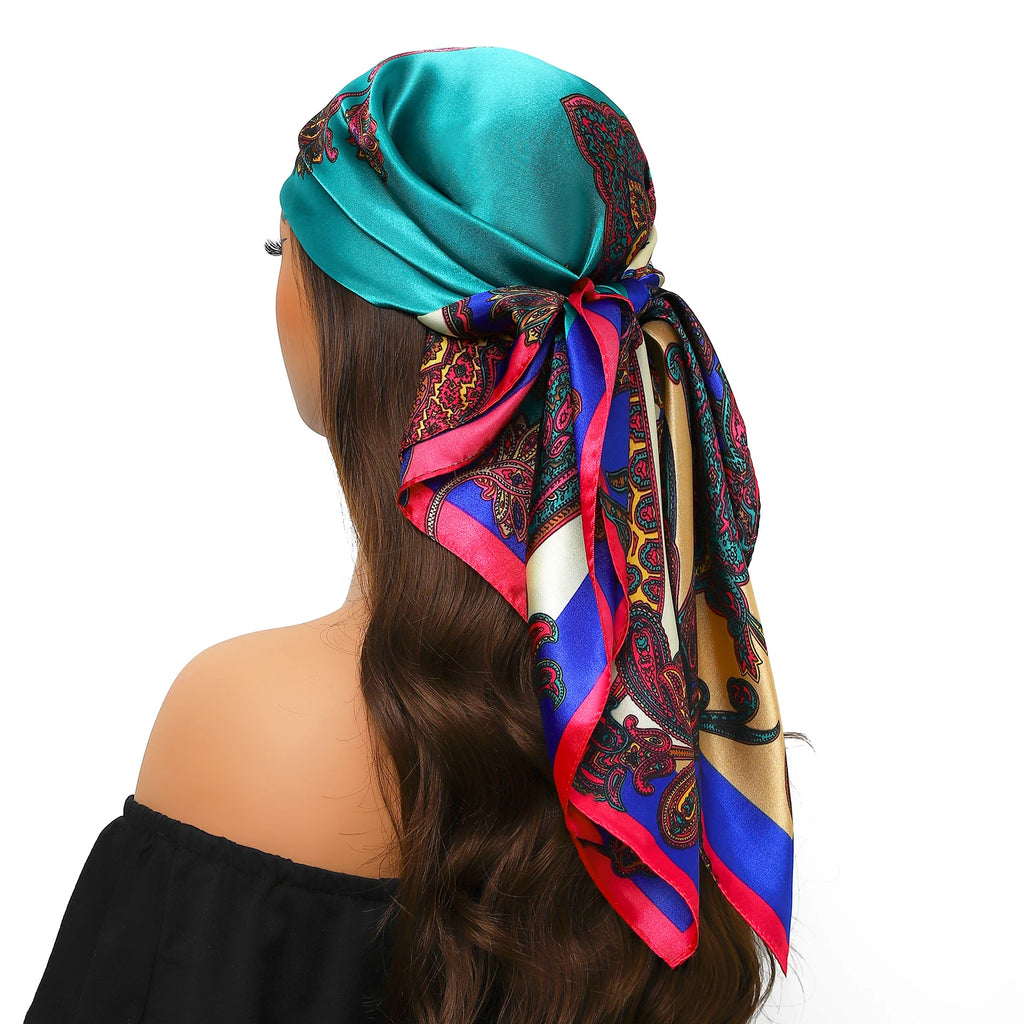 Pañuelo para la cabeza para mujer, marca de lujo, cuadrado, 90x90cm, Foulard de seda, Bandana de satén, pañuelo suave, Hijab, bufandas para el cabello para mujer