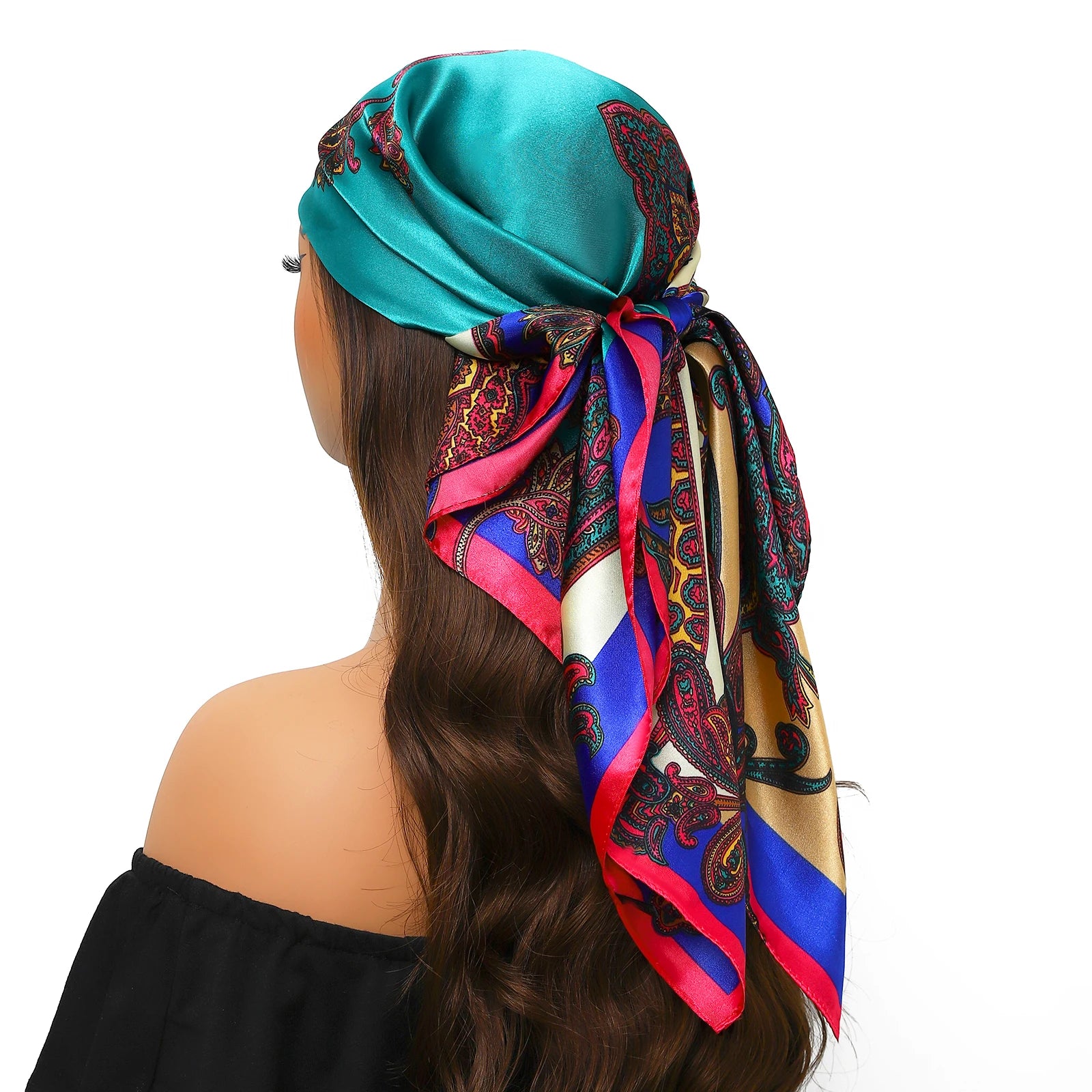 Pañuelo para la cabeza para mujer, marca de lujo, cuadrado, 90x90cm, Foulard de seda, Bandana de satén, pañuelo suave, Hijab, bufandas para el cabello para mujer