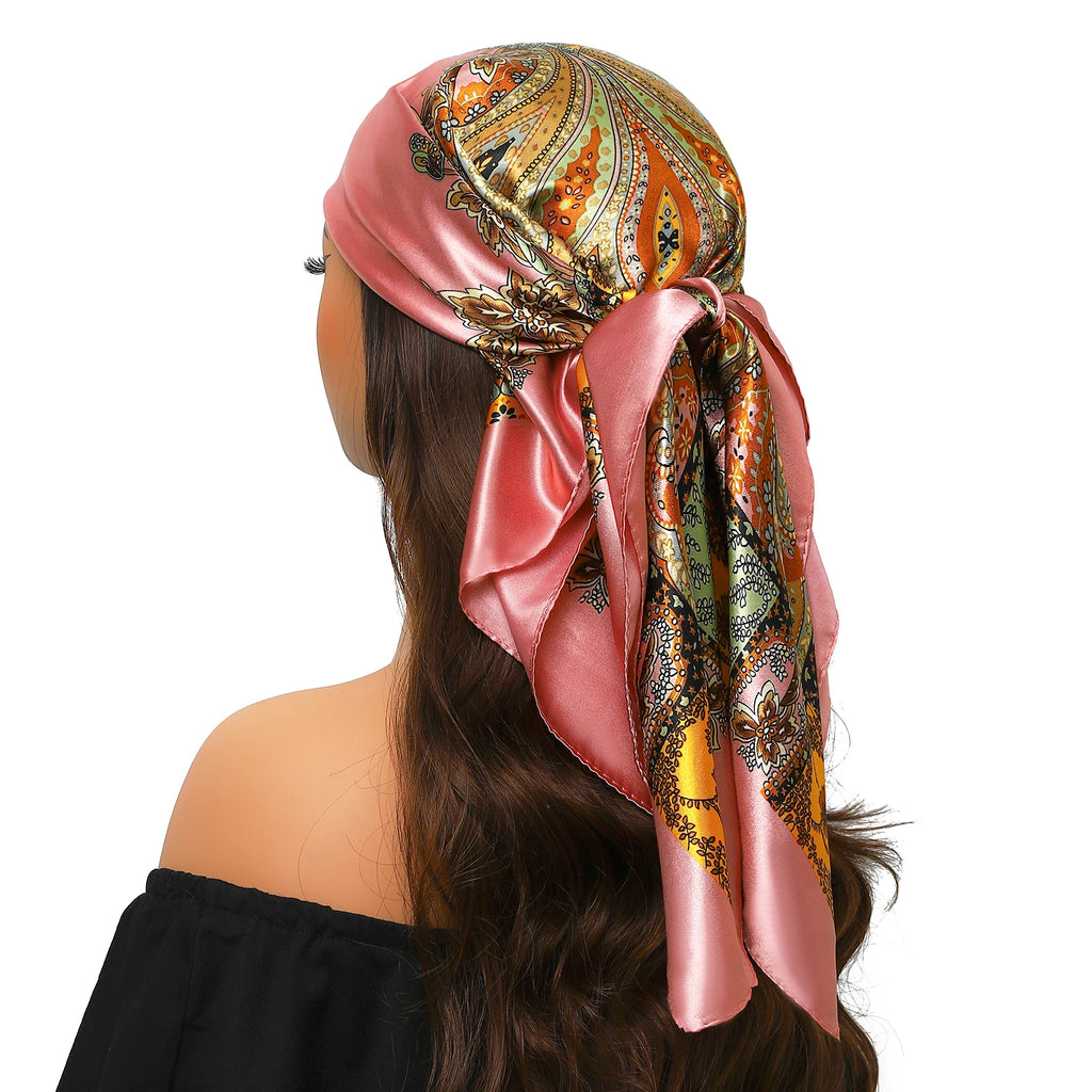 Pañuelo para la cabeza para mujer, marca de lujo, cuadrado, 90x90cm, Foulard de seda, Bandana de satén, pañuelo suave, Hijab, bufandas para el cabello para mujer