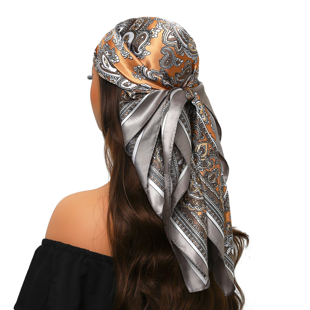Pañuelo para la cabeza para mujer, marca de lujo, cuadrado, 90x90cm, Foulard de seda, Bandana de satén, pañuelo suave, Hijab, bufandas para el cabello para mujer