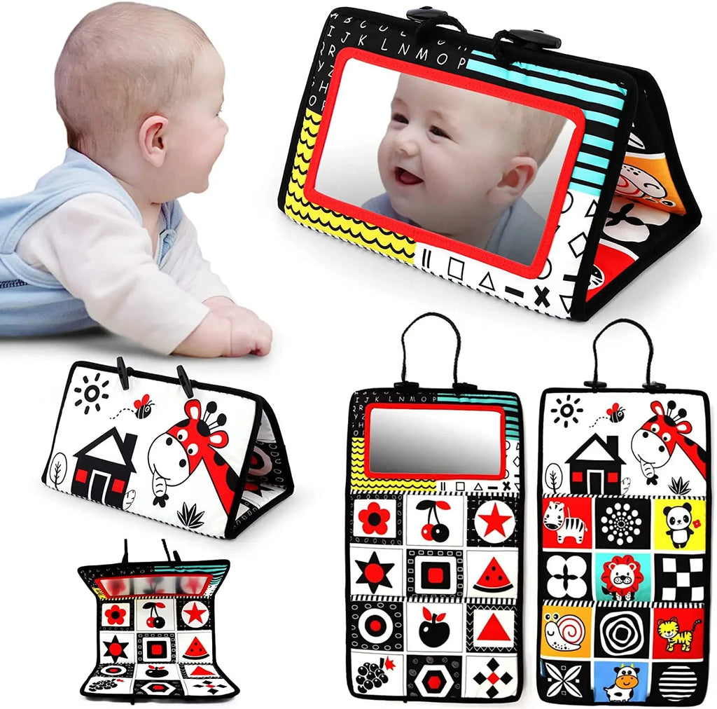 Espejo de suelo para bebé, tiempo de barriga, 6, 12 meses, juguetes sensoriales para recién nacidos de alto contraste, juego de desarrollo Visual para gatear, espejo de juguete para actividades