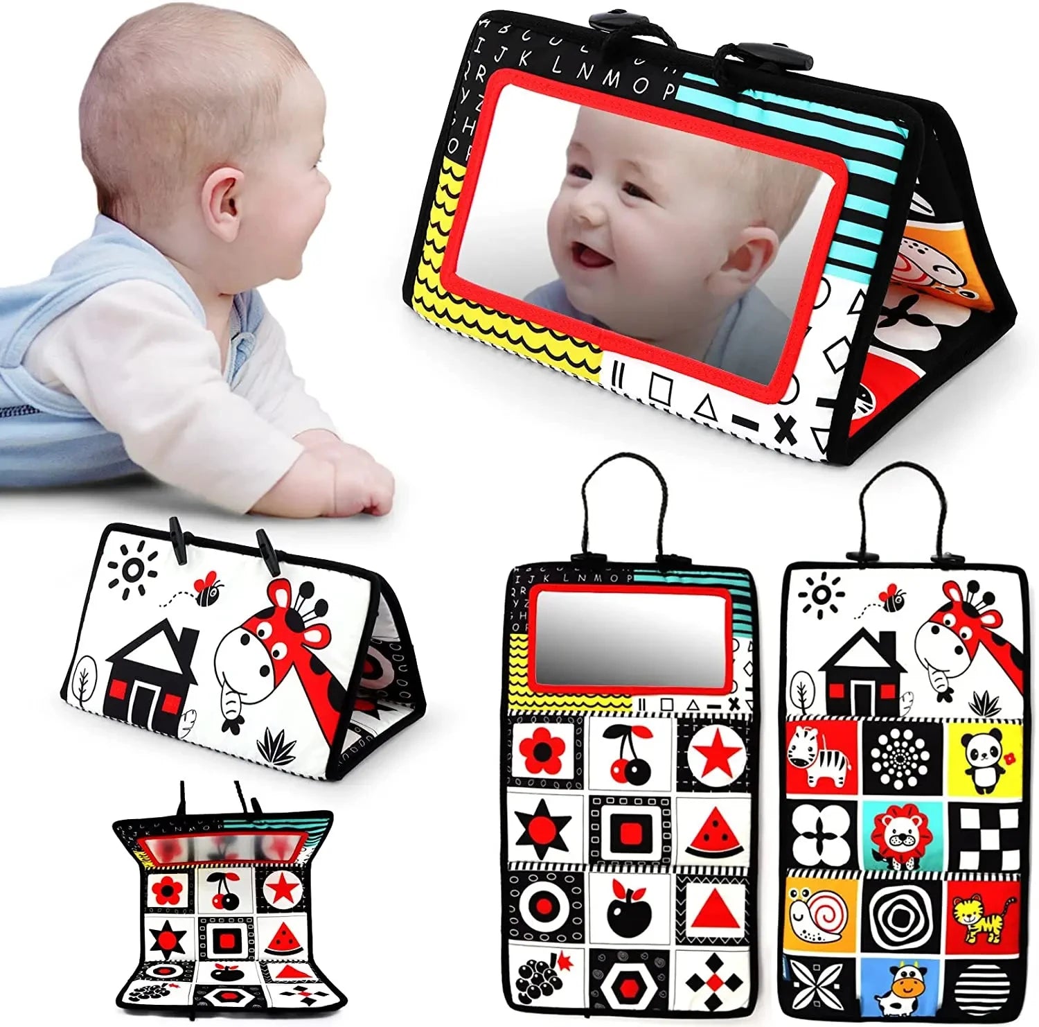 Espejo de suelo para bebé, tiempo de barriga, 6, 12 meses, juguetes sensoriales para recién nacidos de alto contraste, juego de desarrollo Visual para gatear, espejo de juguete para actividades