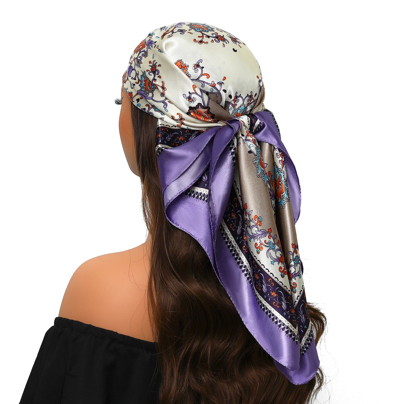 Pañuelo para la cabeza para mujer, marca de lujo, cuadrado, 90x90cm, Foulard de seda, Bandana de satén, pañuelo suave, Hijab, bufandas para el cabello para mujer