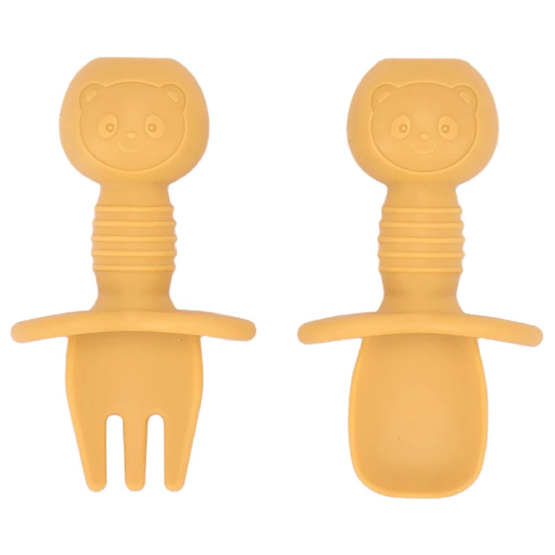 Juego de cucharas de aprendizaje para bebé, cuchara adhesiva de silicona de calidad alimentaria, cubiertos para niños, cuchara de entrenamiento, vajilla de alimentación, 2 uds.